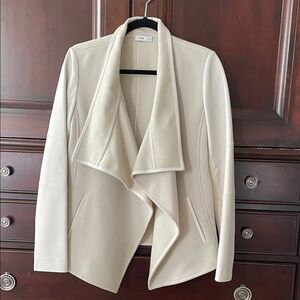 Vince open front jacket with leather sleeves, size small
